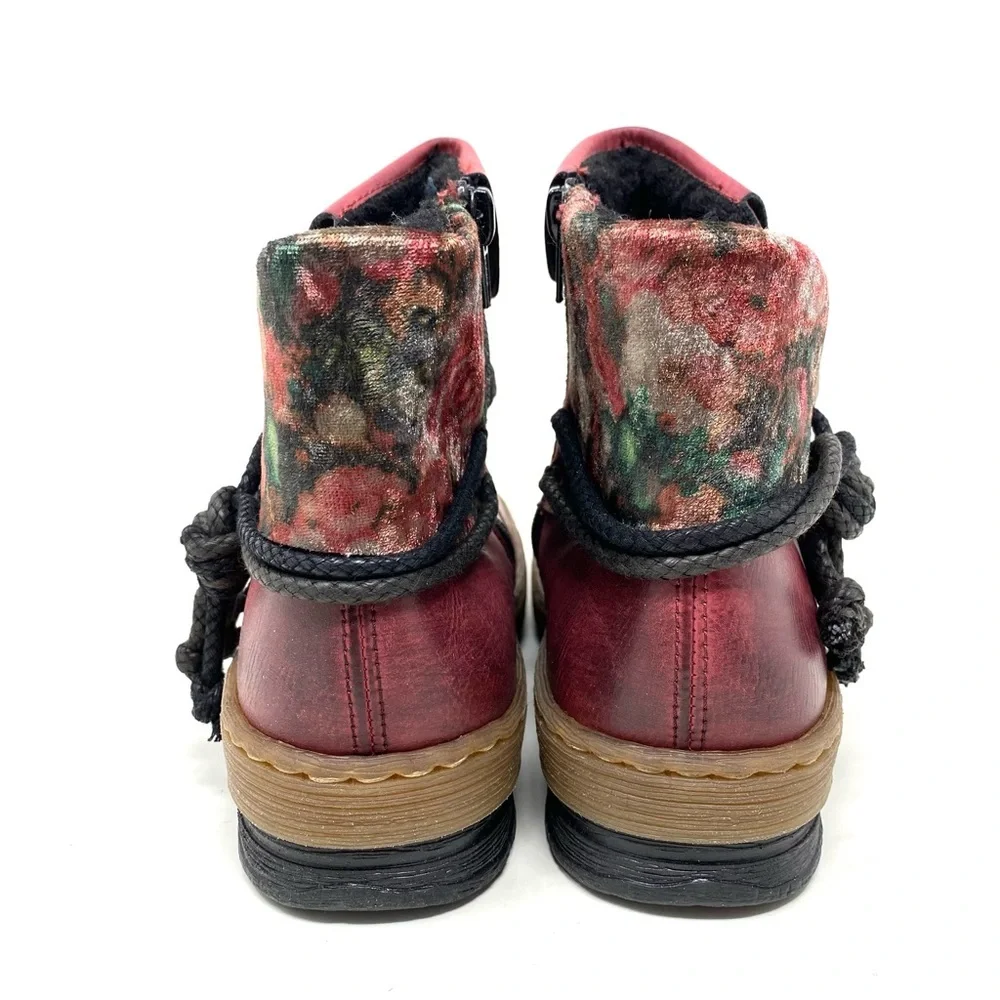 Rieker Z6771-35 Ankle Boots Fleece Lined Zip Berry Red